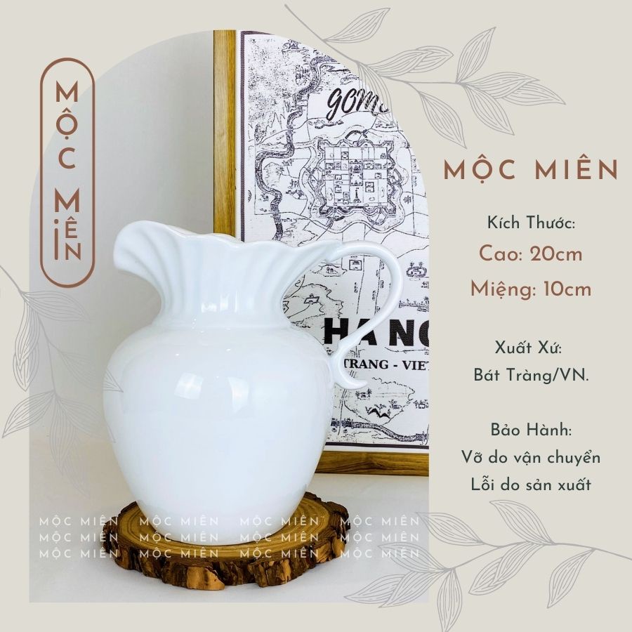 Bình hoa gốm sứ men Trắng cao cấp lọ hoa decor trang trí để bàn nhiều mẫu mã, Mộc Miên, gốm sứ bát tràng