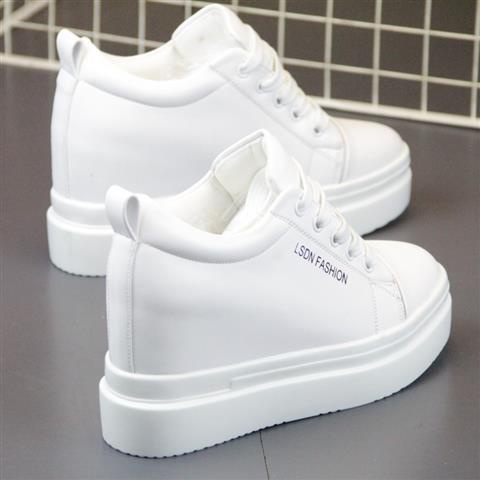 Giày thể thao đế dày 10cm tăng chiều cao màu trắng cho nữ/nam