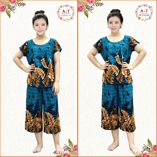 BỘ MẶC NHÀ LANH TRUNG NIÊN QUẦN ỐNG RỘNG HOA CHÂN