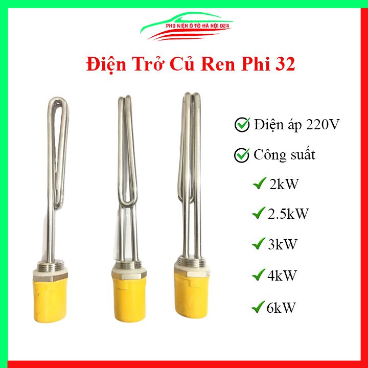 Điện trở củ ren thanh nhiệt phi 32mm điện áp 220V công suất 2KW-6KW