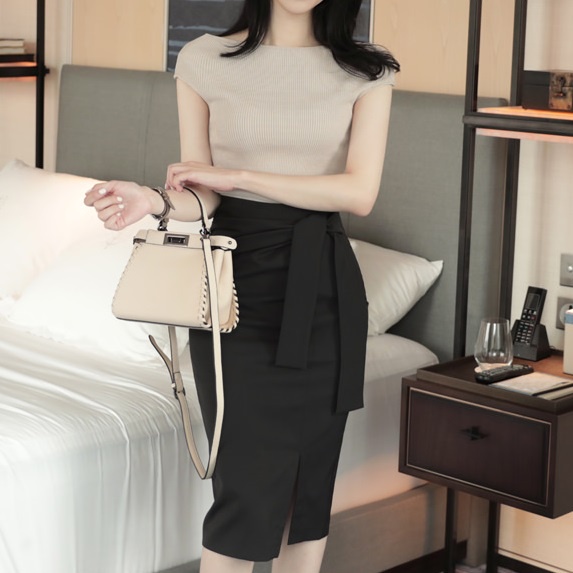 Chân váy công sở dáng dài SK107 Cao Cấp thắt nơ đẹp KRfashion style Hàn Quốc váy bút chì thanh lịch sang trọng | BigBuy360 - bigbuy360.vn