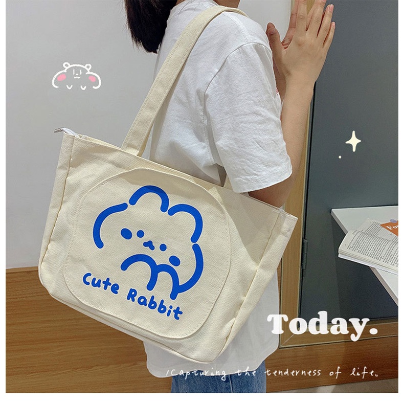 Túi Vải Canvas Đeo Vai Kiểu Dáng Đơn Giản Dễ Thương Dành Cho Nữ