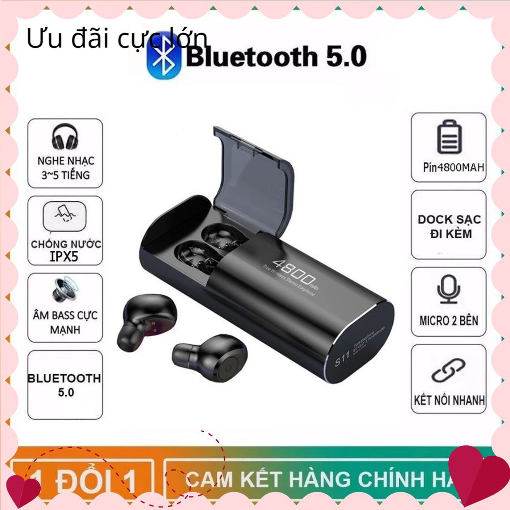Tai nghe Bluetooth Không Dây Nhét Tai Kiêm Sạc Dự Phòng Amoi S11 TWS Nâng Cấp Hơn i7, i9, i12, F9, F9 Pro YacoldShop
