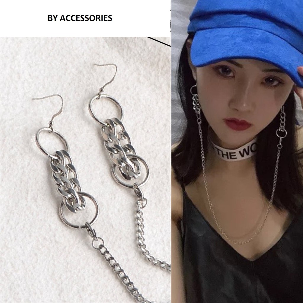 Khuyên tai titan unisex dài phối xích cực chất có thể gỡ đeo ngắn UE191104