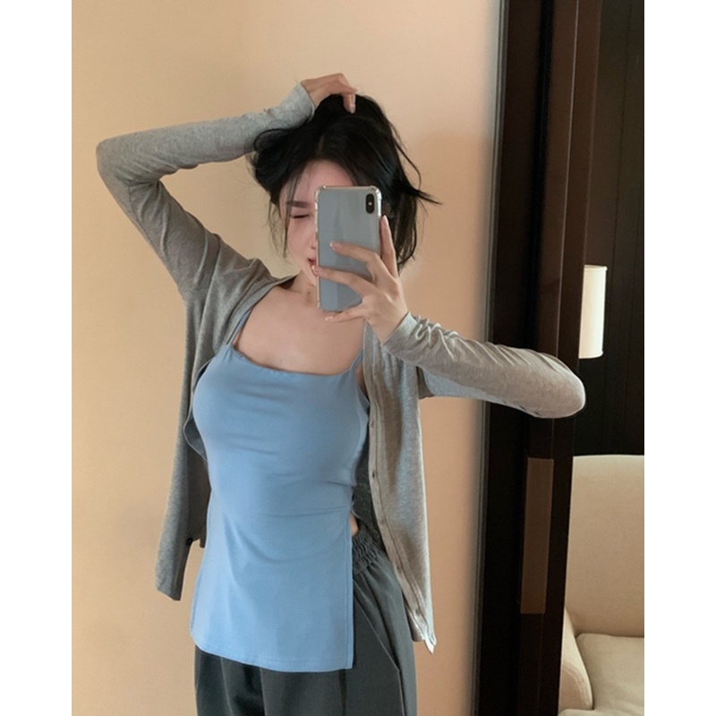 Cocory vn Áo Croptop Hai Dây Màu Trơn Dáng Ôm Thời Trang Mùa Hè Quyến Rũ Cho Nữ