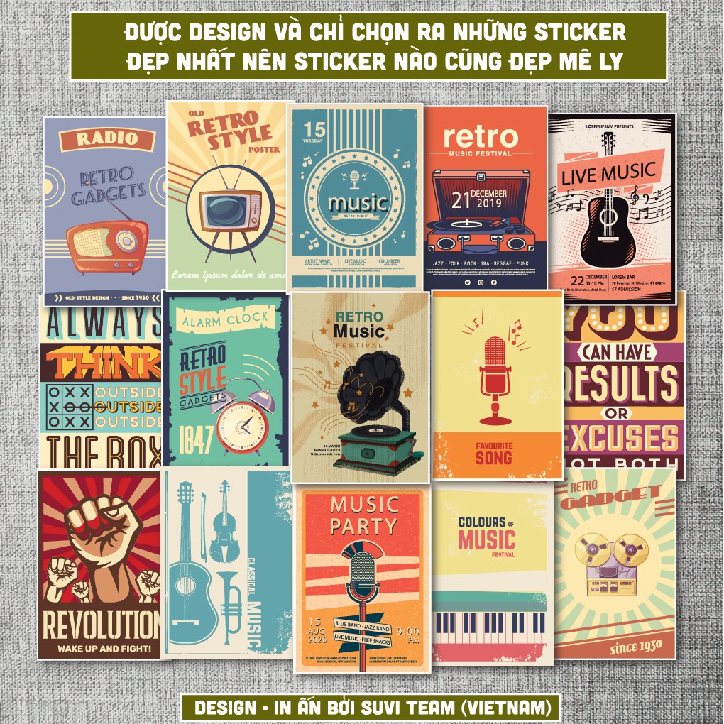 Sticker Vintage chống nước sticker dán laptop, điện thoại, đàn guitar, mũ bảo hiểm, vali. MSP: V01