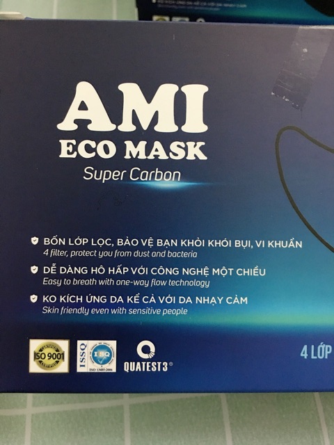 [SIÊU HOT - Màu đen cá tính] Hộp 50 cái khẩu trang y tế AMI 4 lớp đạt tiêu chuẩn ISO 9001/AMI ECO MASK Super Carbon