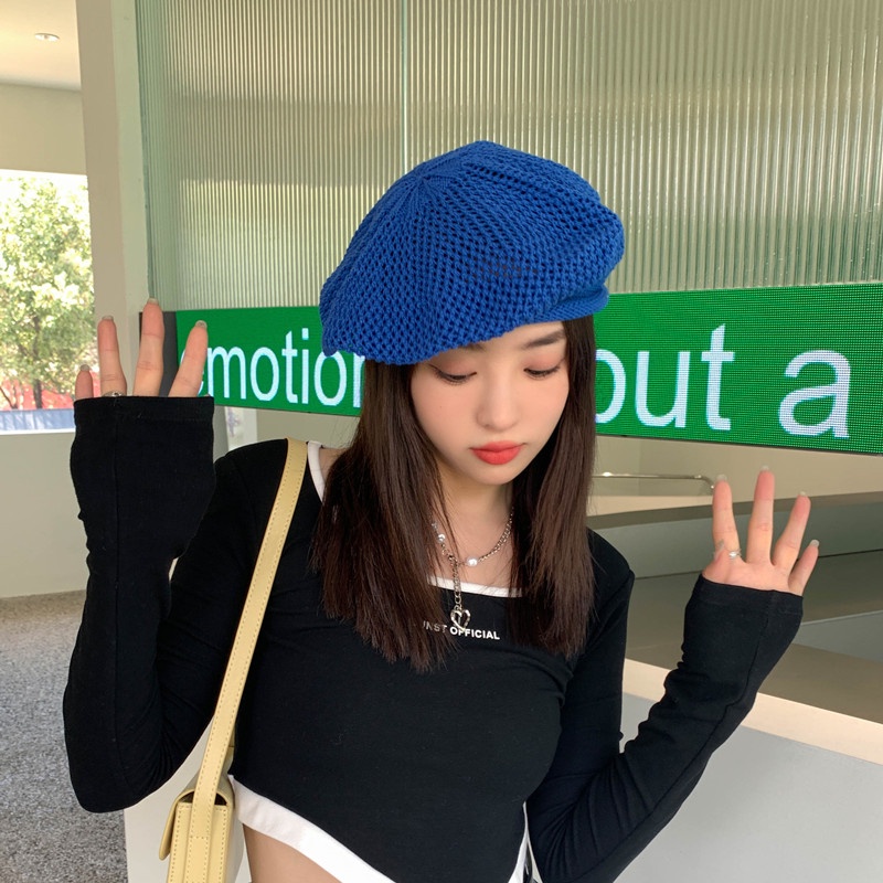 Mũ Beret Dệt Kim Mỏng Thoáng Khí Thời Trang Mùa Hè Cho Nữ