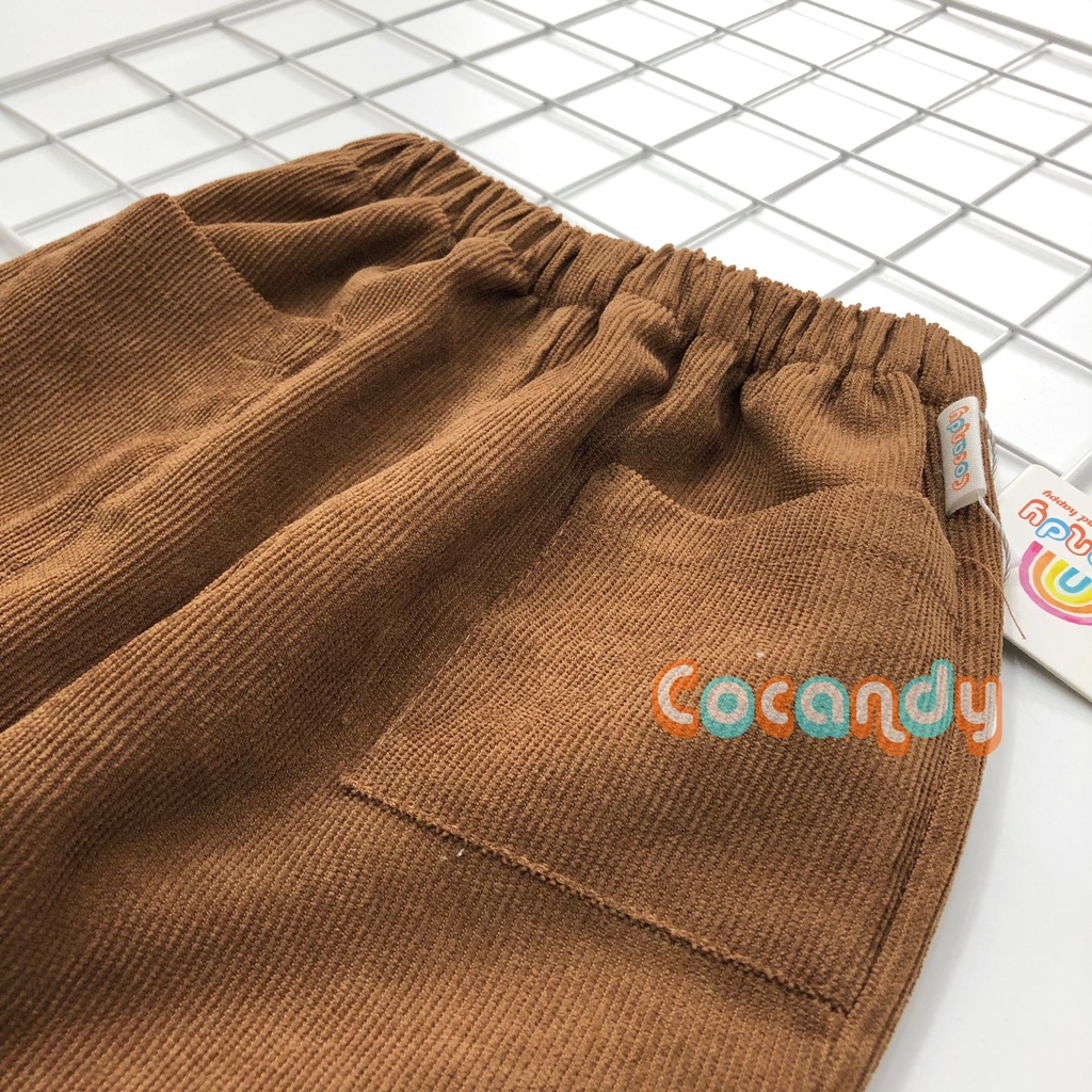 Set đồ cho bé -Áo cardigan nâu, áo thun kẻ và quần nhung nâu của COCANDY mã AC107275-AT107176-Q106A