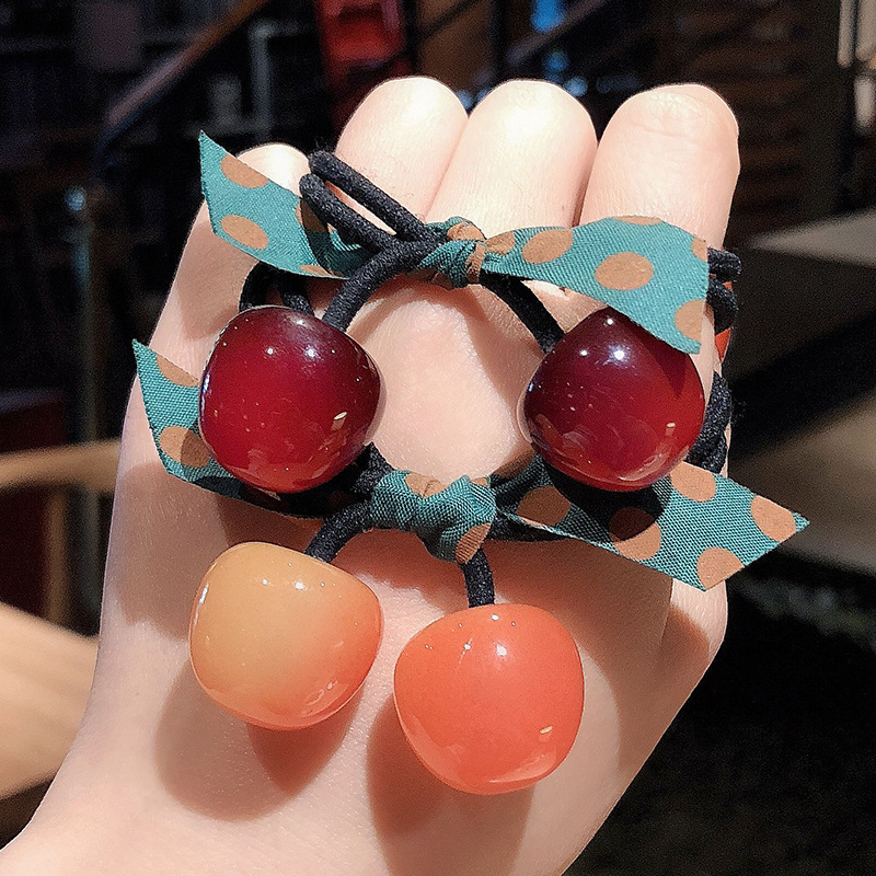 Dây buộc tóc co giãn hình quả cherry dễ thương