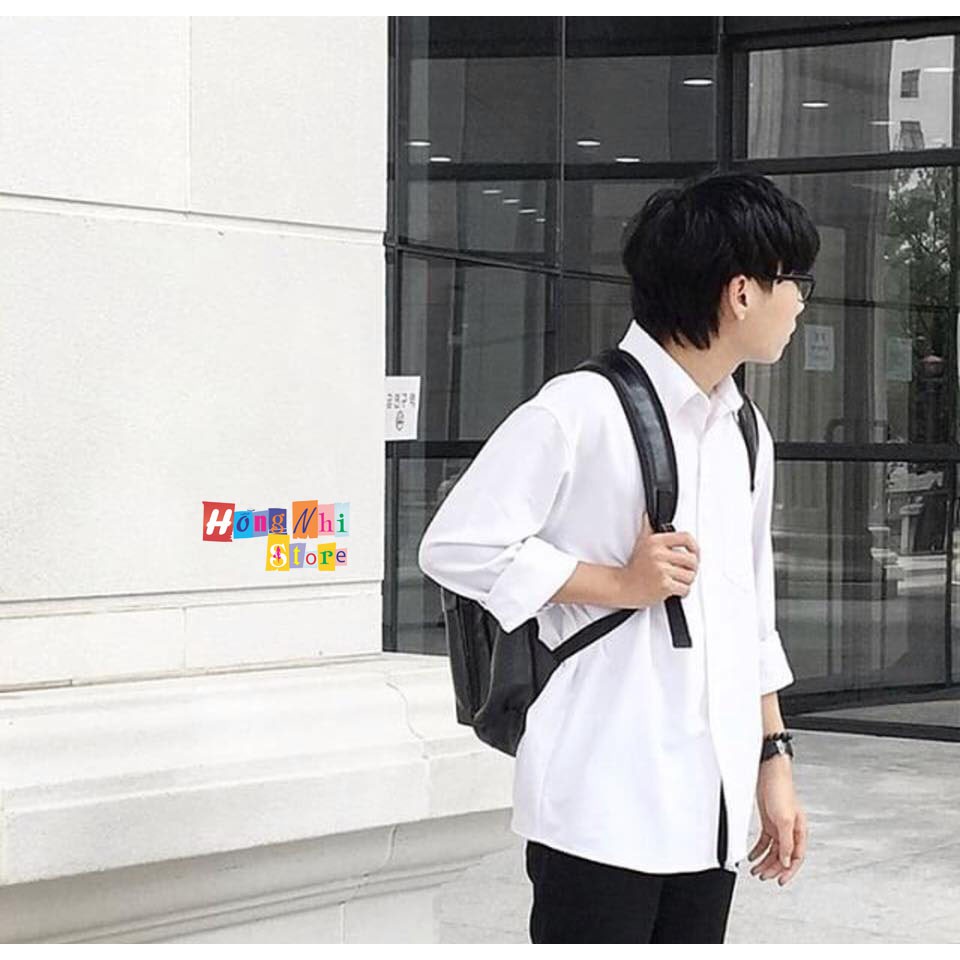 SƠ MI TRƠN DÁNG RỘNG BASIC UNISEX TAY DÀI MÀU TRẮNG - MM | BigBuy360 - bigbuy360.vn