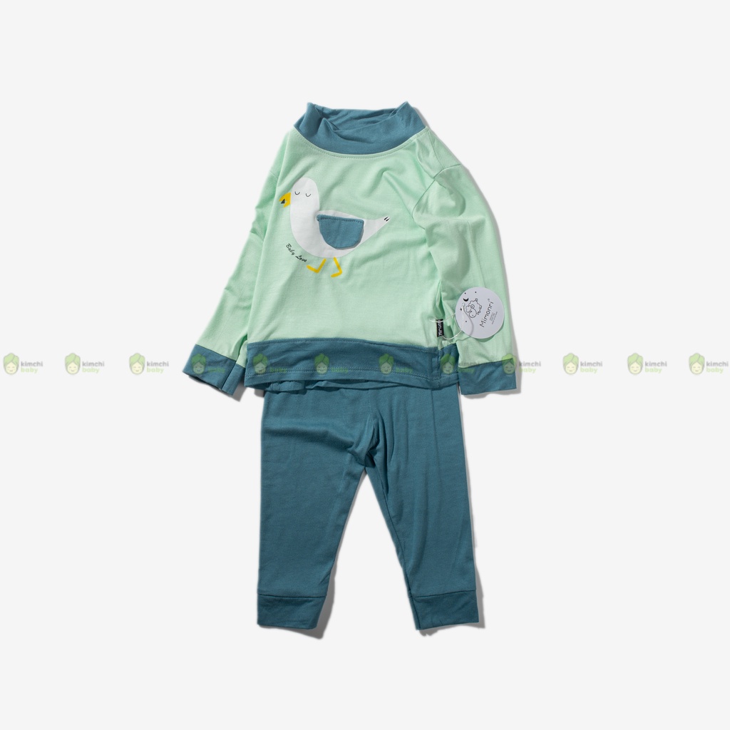 Bộ Dài Tay Thun Lạnh Cho Bé Trai, Bé Gái KIMCHIBABY Cổ 3P Vịt Vàng, Đồ Bộ Mặc Nhà Cho Bé Thu Đông KWTD2214