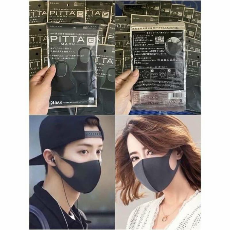 SÉT 3 KHẨU TRANG PITTA MASK ( MÀU ĐEN)