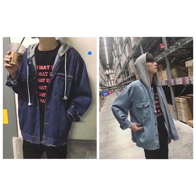 ÁO KHOÁC JEANS PHỐI NÓN XÁM