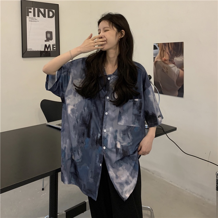 Áo Sơ Mi Ngắn Tay Nhuộm Màu Thời Trang retro Mỹ Cho Nữ