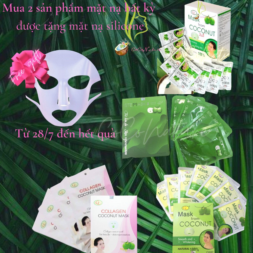 Mặt Nạ Dừa Collagen Cửu Long Chống Lão Hóa 100% Natural Coconut Mask Collagen (Hộp 4 miếng)