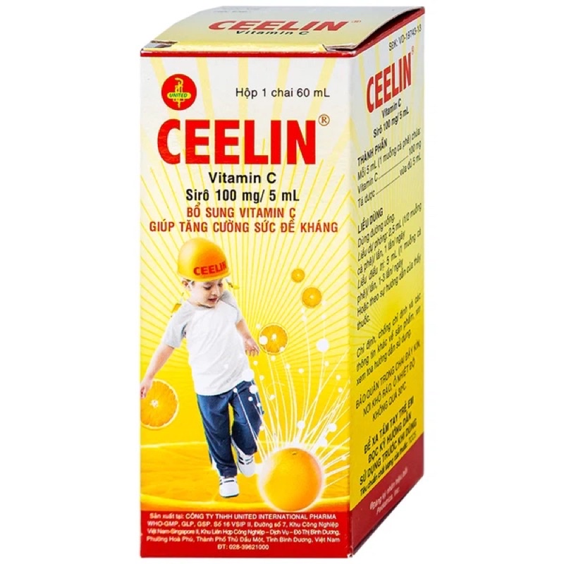 Siro Ceelin United International Pharma Phòng Thiếu Vitamin C Ở Trẻ Em Chai 60 Ml