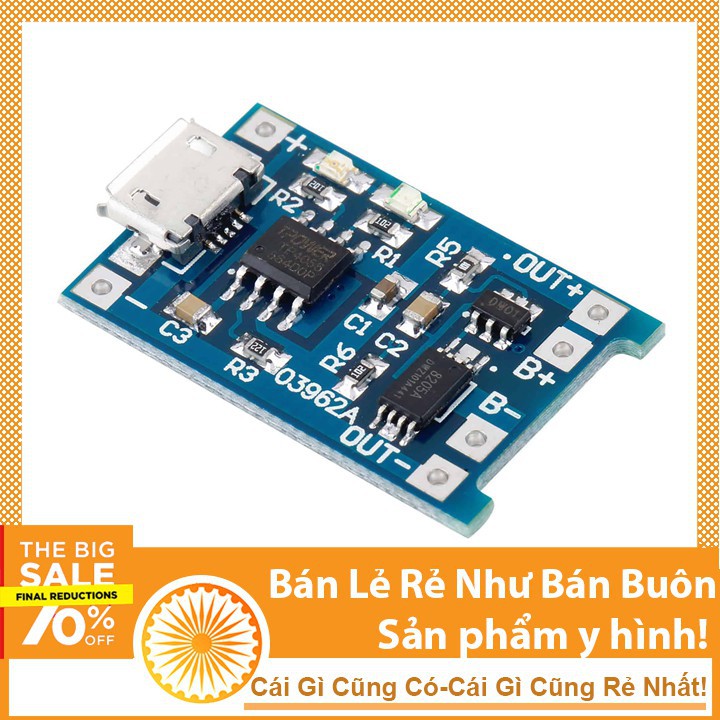 Mạch Sạc 18650 IC TP4056 Cổng MicroUSB (Có Bảo Vệ)