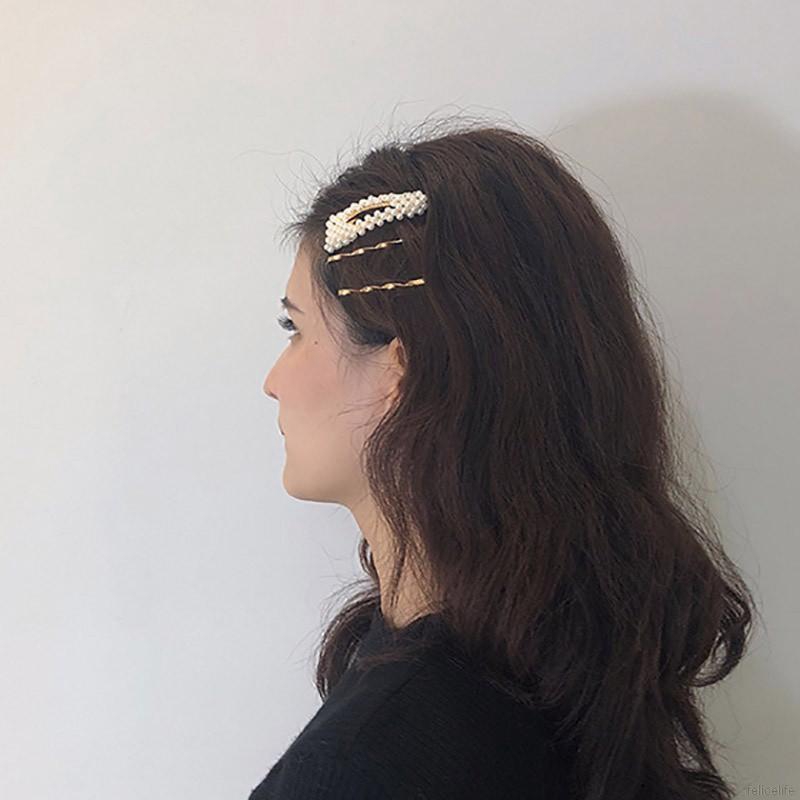 Kẹp tóc đính hạt giả ngọc trai phong cách Hàn Quốc