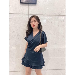 set bộ lụa áo vạt chéo mix quần váy