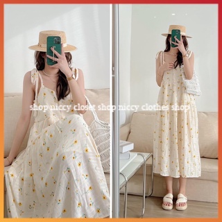 Váy đầm hai dây hoa nhí chất đũi 2 lớp mẫu hot siêu xinh
