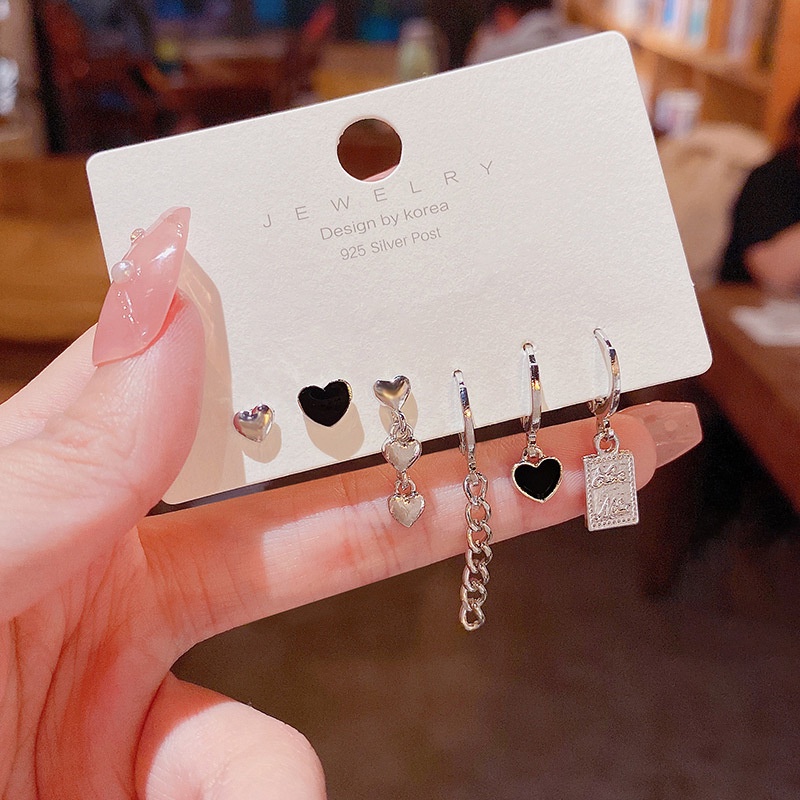 Set 6 bông tai 17KM hình trái tim phong cách cổ điển