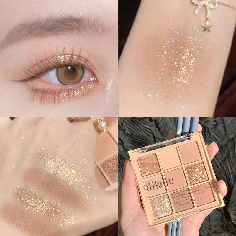 Bảng Phấn Mắt DIKALU Chín Màu Ngọc Trai Lì Tự Nhiên Lâu Trôi