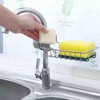 Giá treo vòi đựng đồ, giẻ rửa chén bát - kệ gắn vòi inox để đồ giẻ rửa chén bát