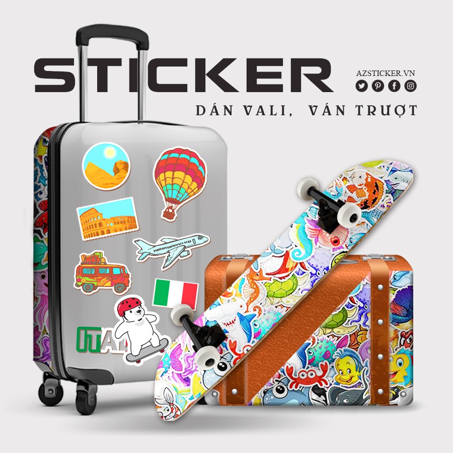 Sticker Chủ Đề Cá Chống Thấm Nước Cắt Sẵn Dễ Sử Dụng | STK20 | Hình Dán Mũ Bảo Hiểm Laptop Điện Thoại Bình Nước Bình Sữa