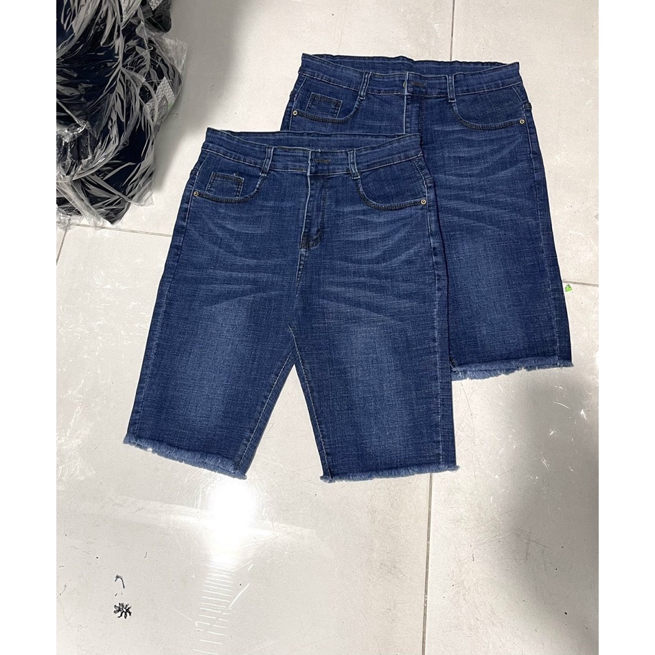 Quần jean ngố/lửng BigSize màu xanh đậm trơn truyền thống dành cho người mập Molijean