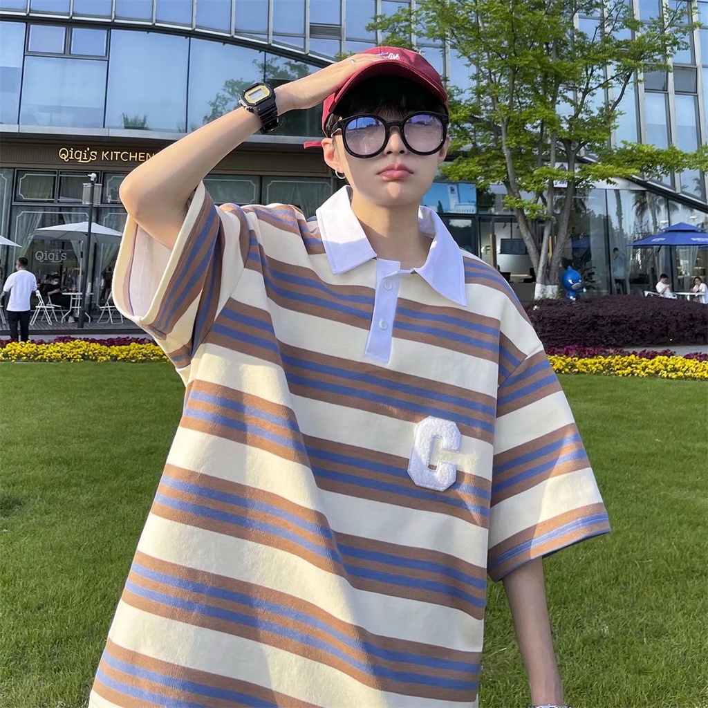 Áo polo Ngắn Tay Họa Tiết Sọc Ngang Thời Trang Dành Cho Nam