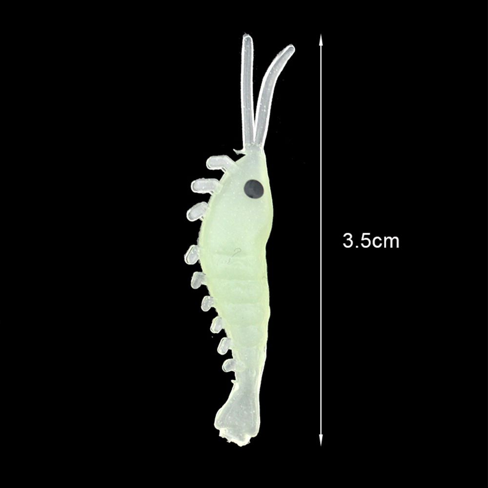 Set 10/ 20/ 30/ 50 mồi câu cá giả hình con tôm dạ quang bằng silicone 3cm