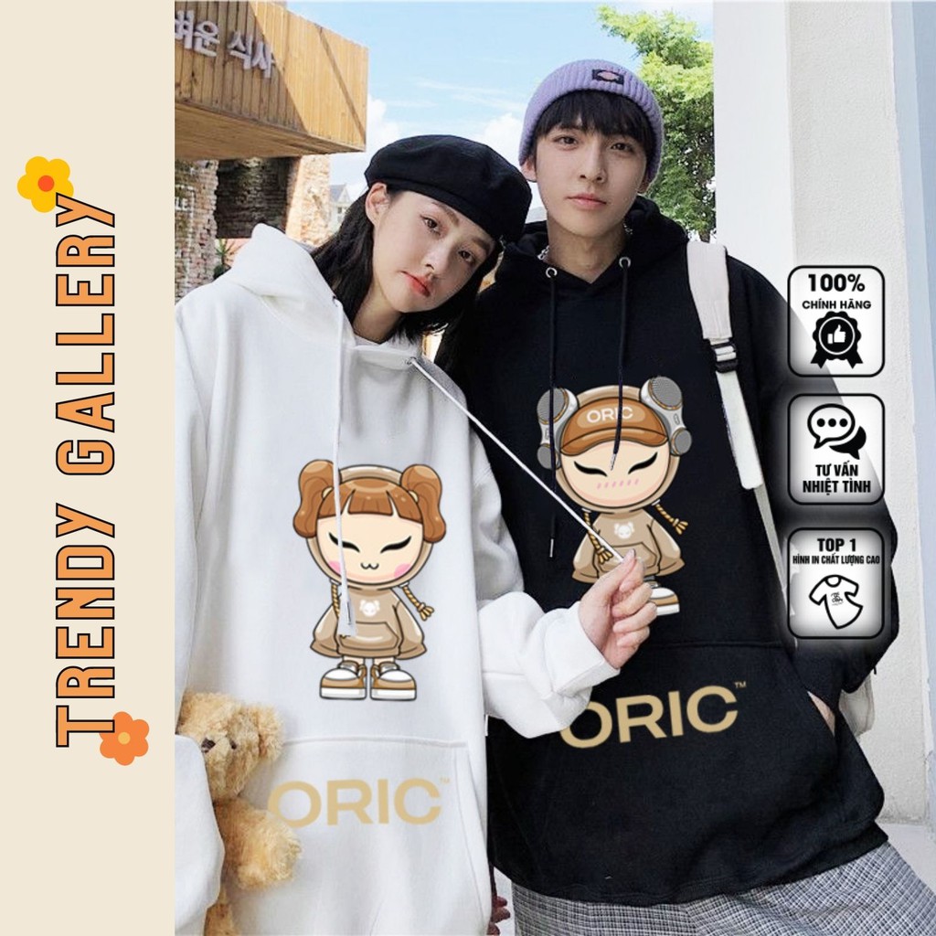 Áo Hoodie Nam Trắng Đen In Hình ORIC Trendy Gallery, Áo Hoodie Nỉ Form Rộng Đơn Giản TV5017