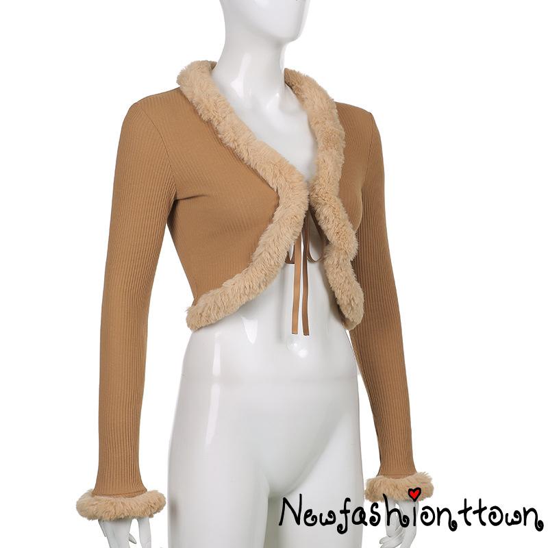 Áo croptop tay dài cổ chữ V màu sắc thời trang quyến rũ cho nữ
