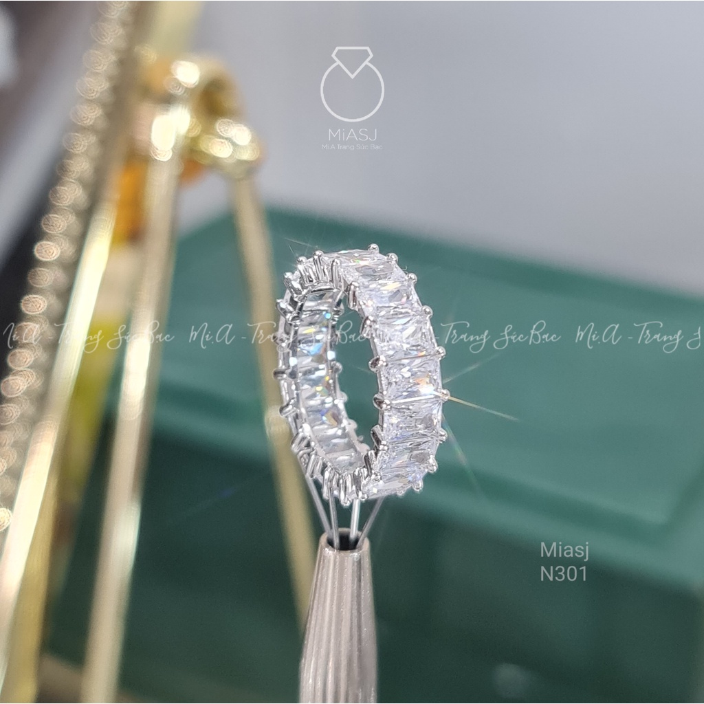 Nhẫn nữ Bạc Ý S925 đính full đá chữ nhật CZ cao cấp MiASJ N301 sang trọng