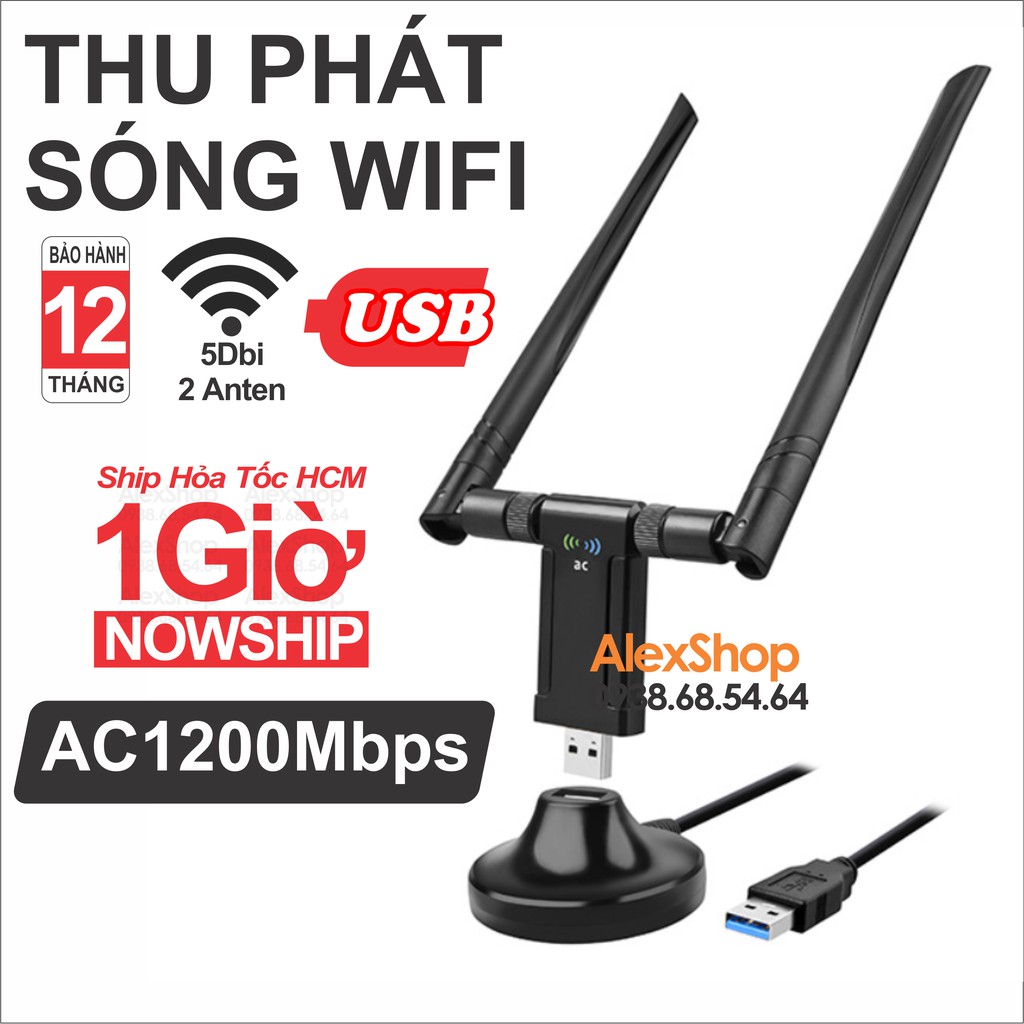 [Mã ELORDER5 giảm 10K đơn 20K] USB WiFi 3.0 Thu Phát Mạng Không Dây Anten 6dBi Băng Thông 1200Mbps Băng Tần Kép