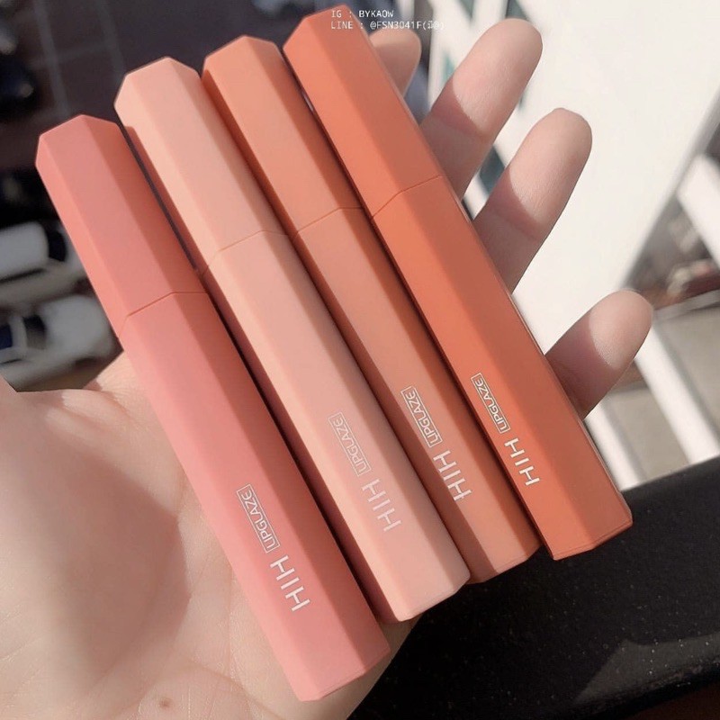 Set Son Kem Lì 4 Cây HIH Hoa Anh Đào Nội Địa Trung Bộ Son Tint Lip Gloss 4 Cây Tráng Gương Chống Thấm Nước Se