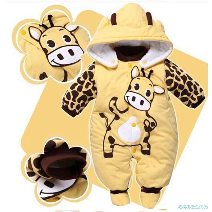 Áo hoodie liền quần thiết kế giữ ấm họa tiết hoạt hình đáng yêu dành cho trẻ em 3-24 tháng tuổi