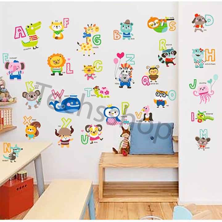 Decal Dán Tường Chữ Cái Và Thú Ngộ Nghĩ Dễ Thương Cho Các Bé - Bảng Chữ Cái Lớp 1