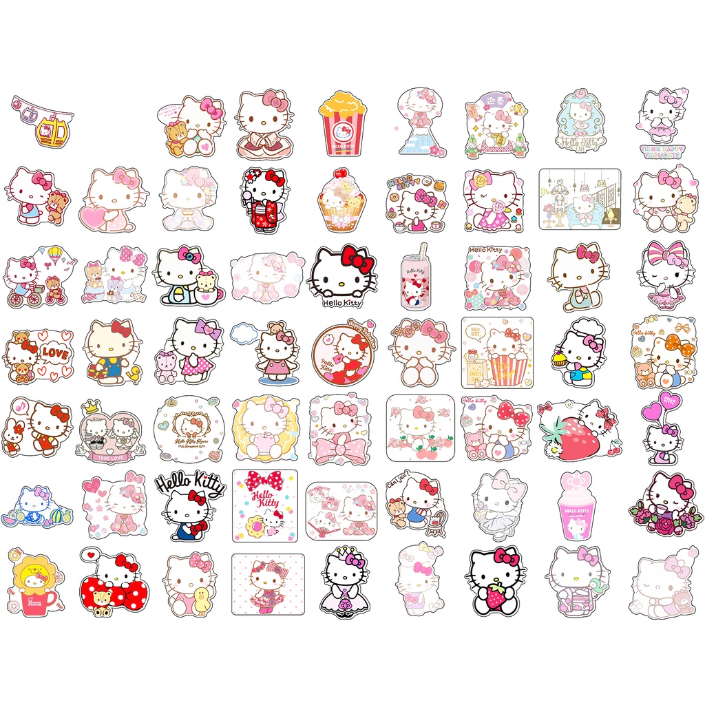 Set sticker mèo kitty S50I37 Set Sticker PVC chủ đề trang trí xe mũ bảo hiểm laptop điện thoại Vali tủ nhựa