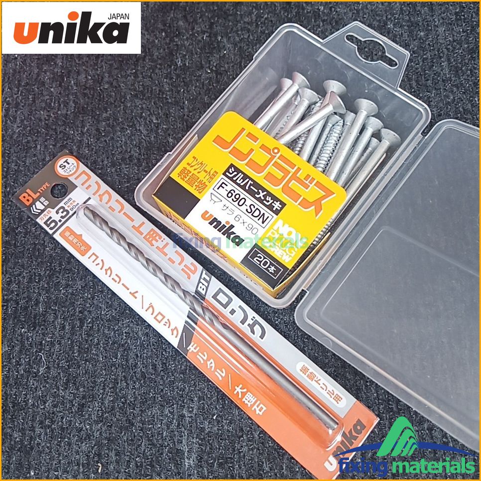 Vít bê tông Unika 6mm, loại dài 90mm, đầu bằng, mã F690