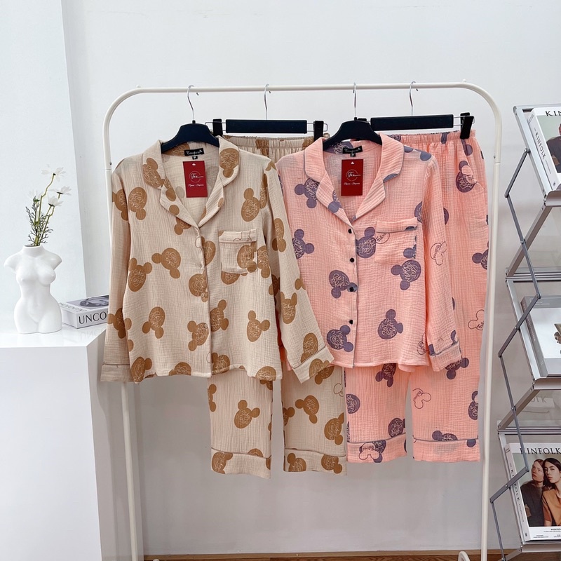 Bộ Mặc Nhà Pyjama Chất Xô Muslin Tea Store Áo Dài Quần Dài Họa Tiết Dễ Thương | BigBuy360 - bigbuy360.vn