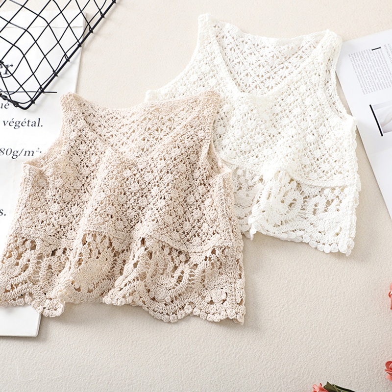 Fol Áo Croptop Dệt Kim Không Tay Cổ Chữ V Khoét Rỗng Họa Tiết Hoa Pha Lê Nhiều Màu Sắc Vintage Boho Dành Cho Bạn Nữ