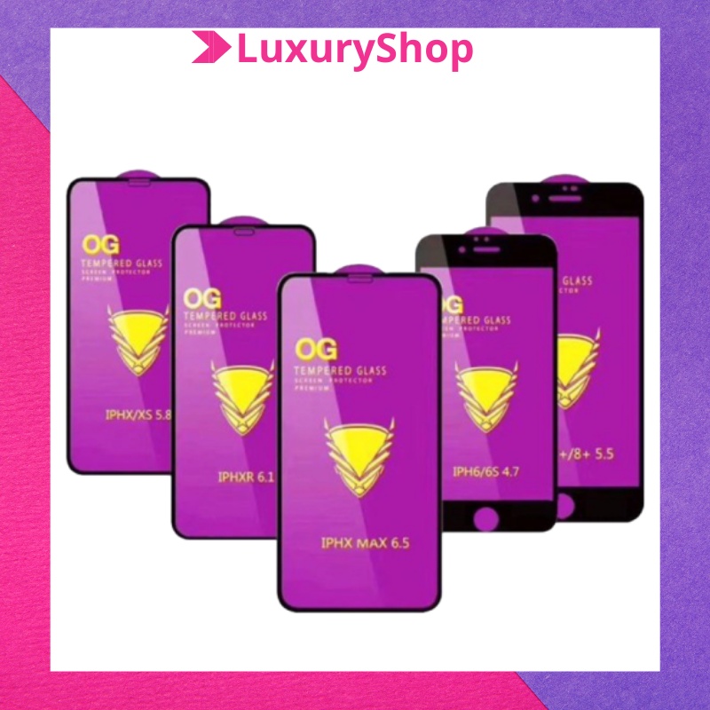 Kính cường lực iphone OG tím full màn 6/6plus/6s/6s plus/6/7/7plus/8/8plus- tặng kèm giấy lau KCLOG