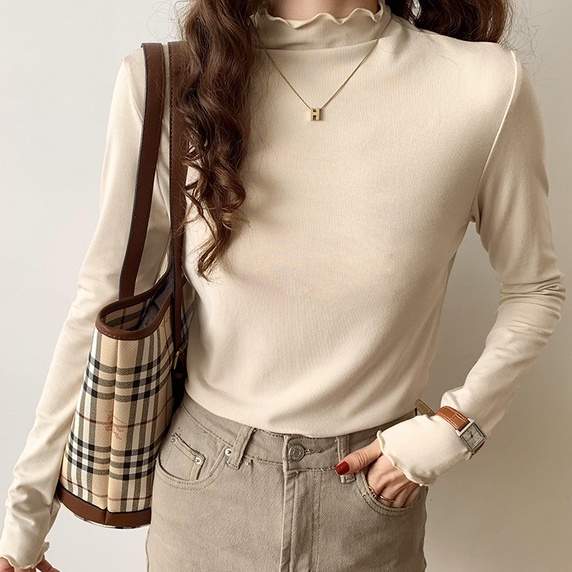 Áo Thun Trơn Tay Dài Viền Cong Mềm Mại Thoải Mái 46435