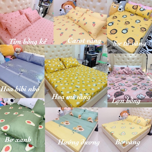 Ga gối poly bộ ga gối Cotton Hàn Quốc đáng yêu Gosan Bedding miễn phí bo chun drap ga giường