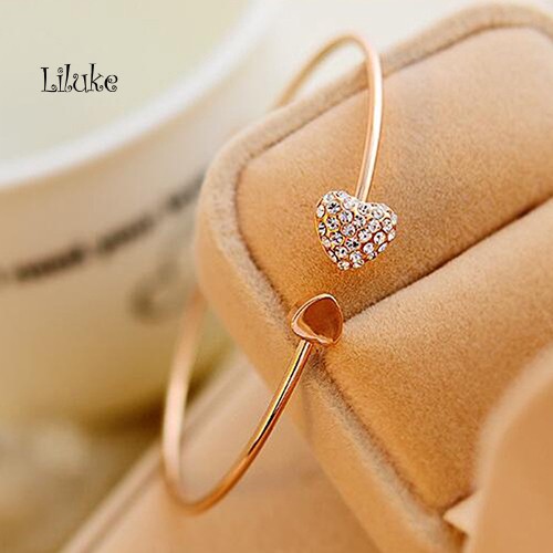 Vòng Tay Hợp Kim Mạ Vàng/Bạc Trang Trí Trái Tim Đính Đá Xinh Xắn Cho Nữ | BigBuy360 - bigbuy360.vn