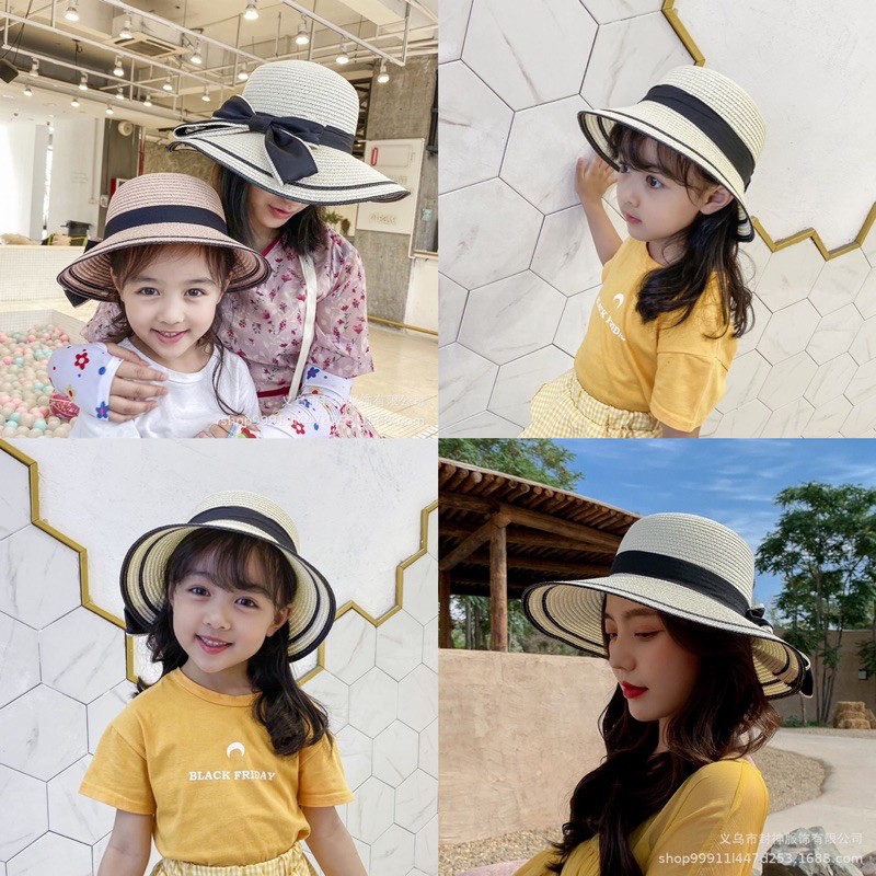 Set Nón Cói Đi Biển Vành Cụp Mẹ Và Bé