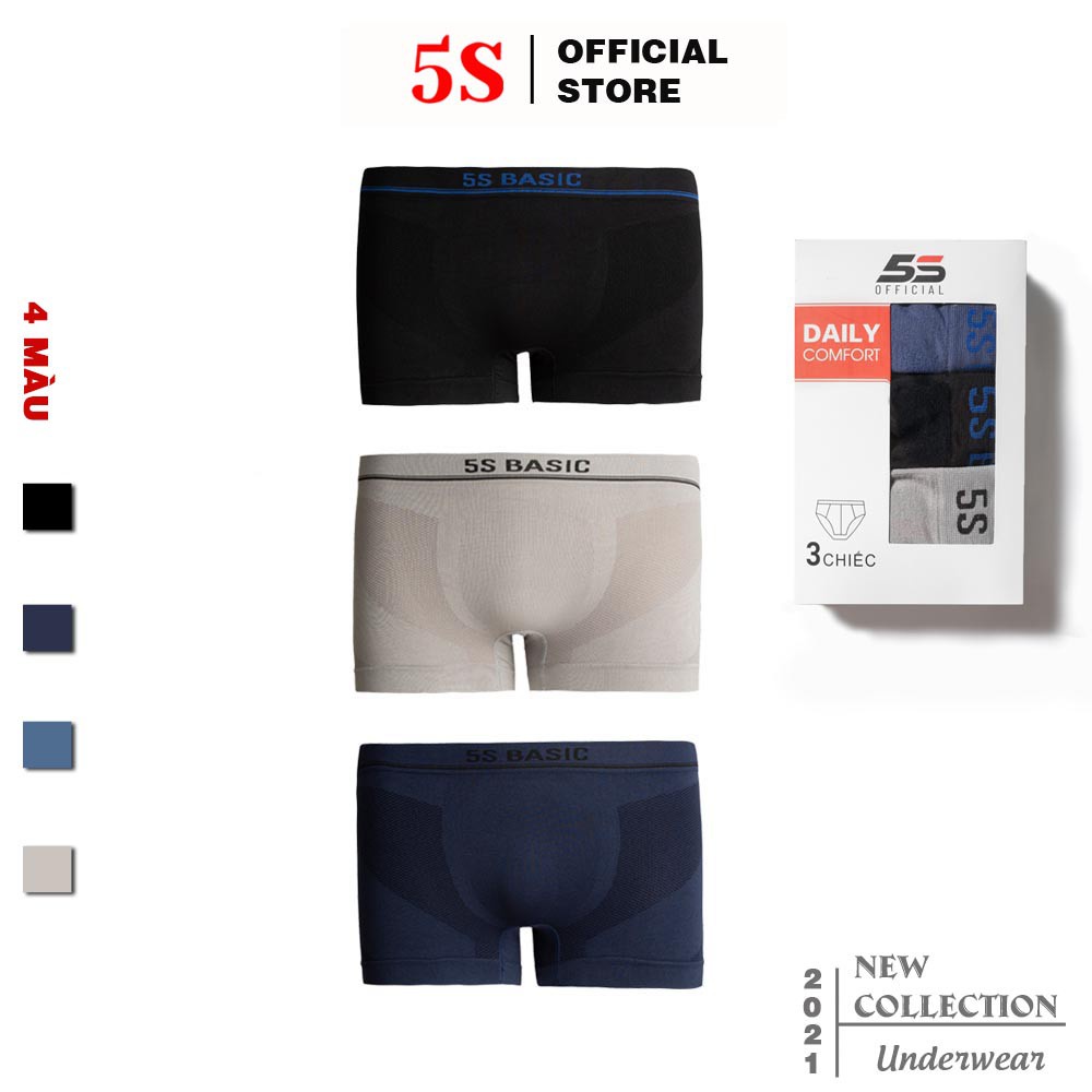 Combo 3 Quần Lót Nam Boxer 5S, Cạp Dệt Không Đường May, Thấm Hút, Co Giãn, Kháng Khuẩn Cực Tốt (X3-SIP21010BOX). - Hàng