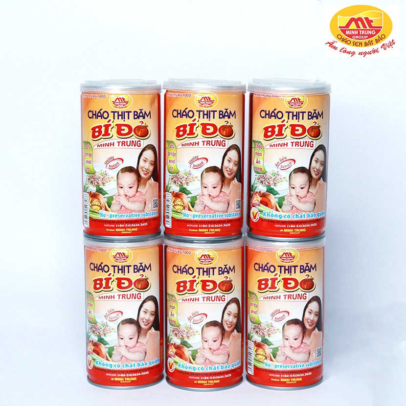 Cháo thịt băm bí đỏ ăn liền Minh Trung combo 6 lon - CHAOTHITBAMBIDO 6